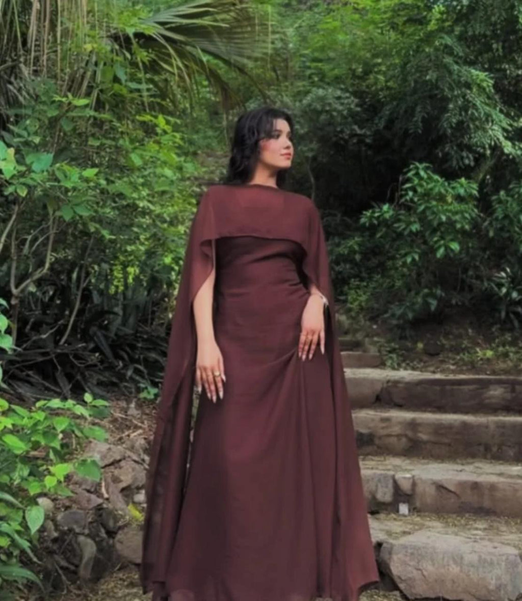 Premium Cape Style Chiffon Maxi – Elegant Flowing Dress