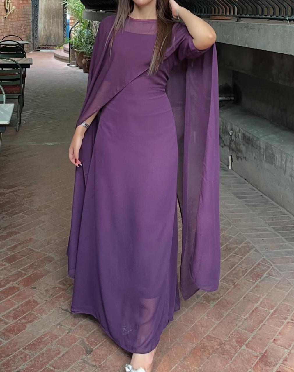 Premium Cape Style Chiffon Maxi – Elegant Flowing Dress