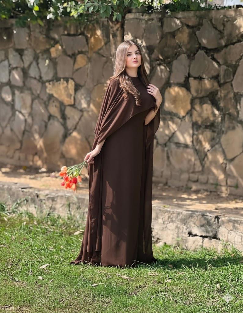 Premium Cape Style Chiffon Maxi – Elegant Flowing Dress