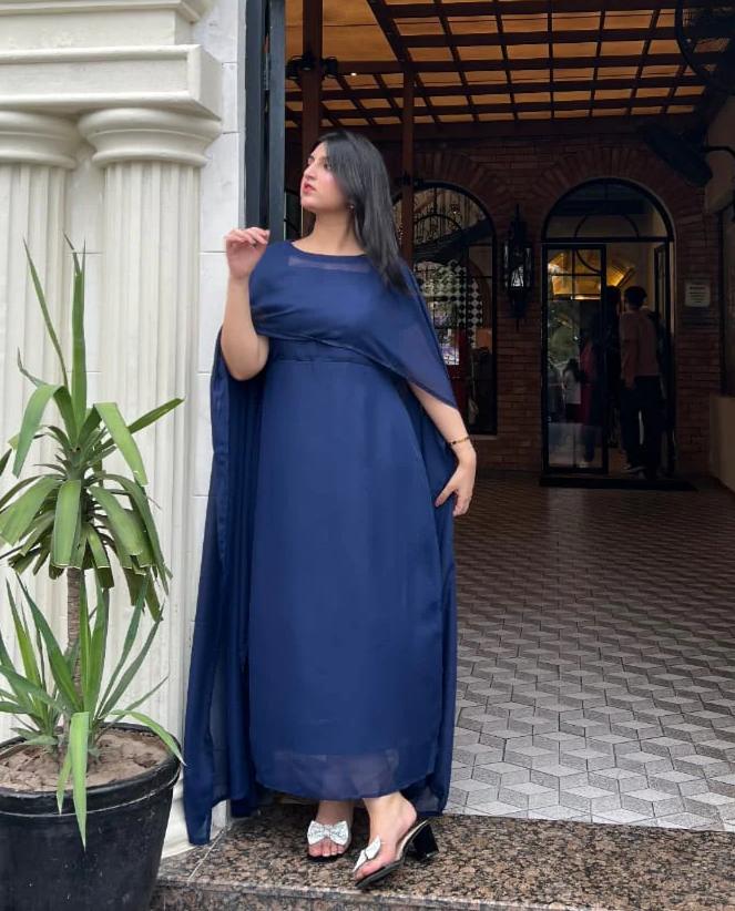 Premium Cape Style Chiffon Maxi – Elegant Flowing Dress