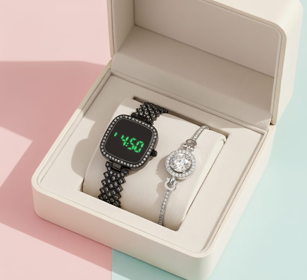 ⌚ Trendy LED Touch Watch & Bracelet Duo – Elegant Gift Set