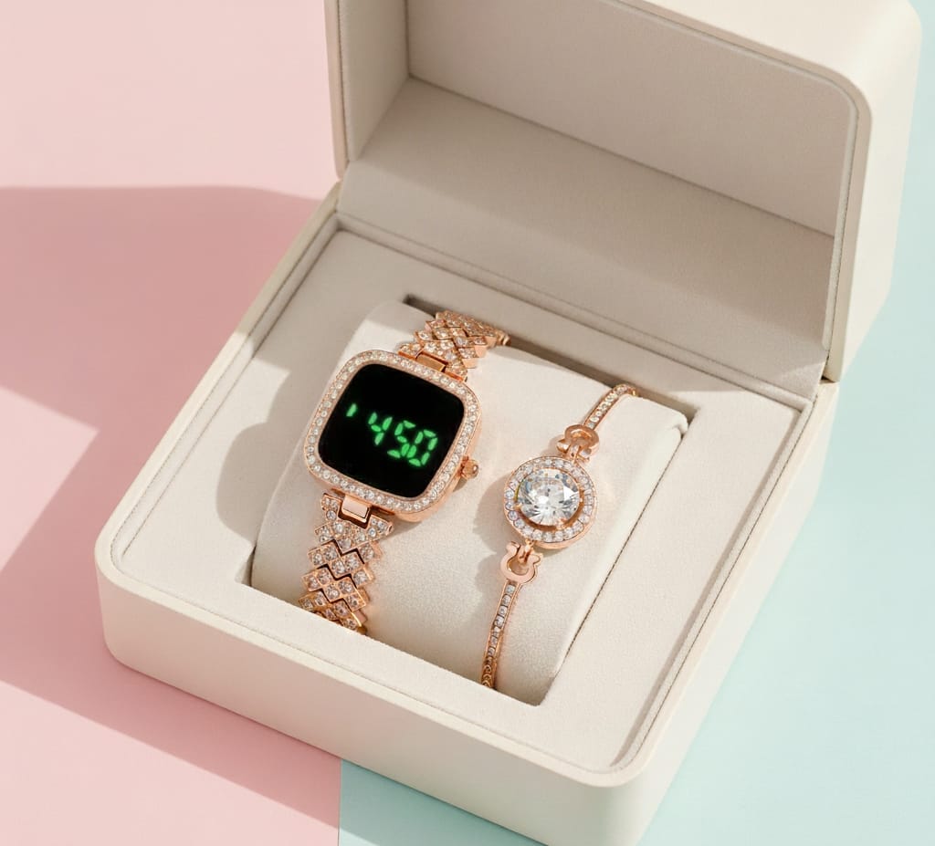 ⌚ Trendy LED Touch Watch & Bracelet Duo – Elegant Gift Set