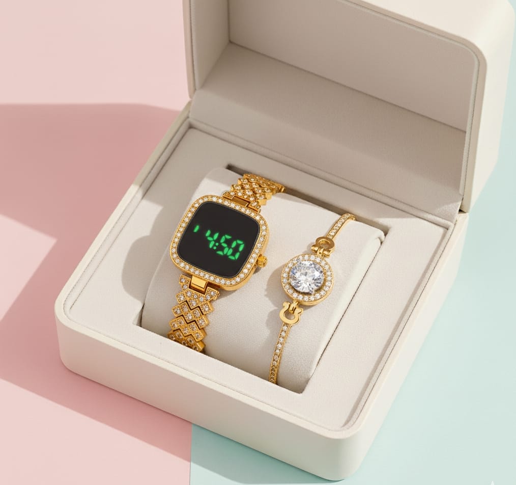 ⌚ Trendy LED Touch Watch & Bracelet Duo – Elegant Gift Set