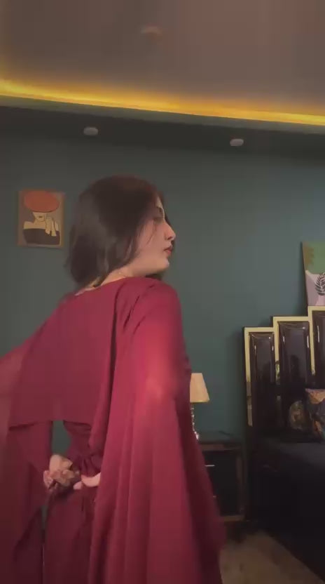 Premium Cape Style Chiffon Maxi – Elegant Flowing Dress