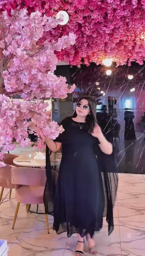 Premium Cape Style Chiffon Maxi – Elegant Flowing Dress