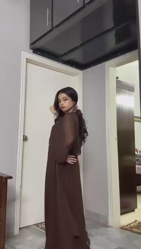 Premium Cape Style Chiffon Maxi – Elegant Flowing Dress